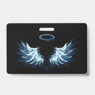 Crachá Blue Glowing Angel Wings on black background