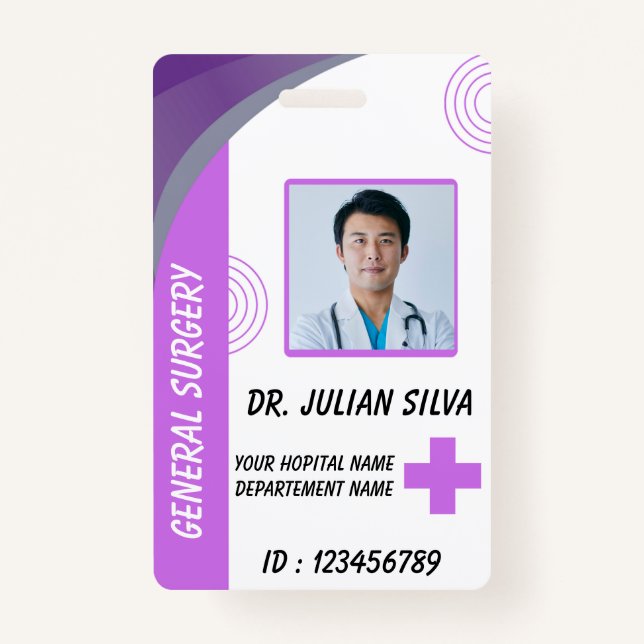 Crachá Blue Hospital Employee ID Badge Template (Frente)