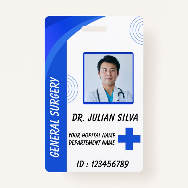 Crachá Blue Hospital Employee ID Badge Template (Frente)