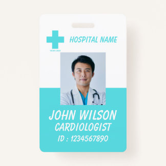 Crachá Blue Hospital Employee Name ID Badge