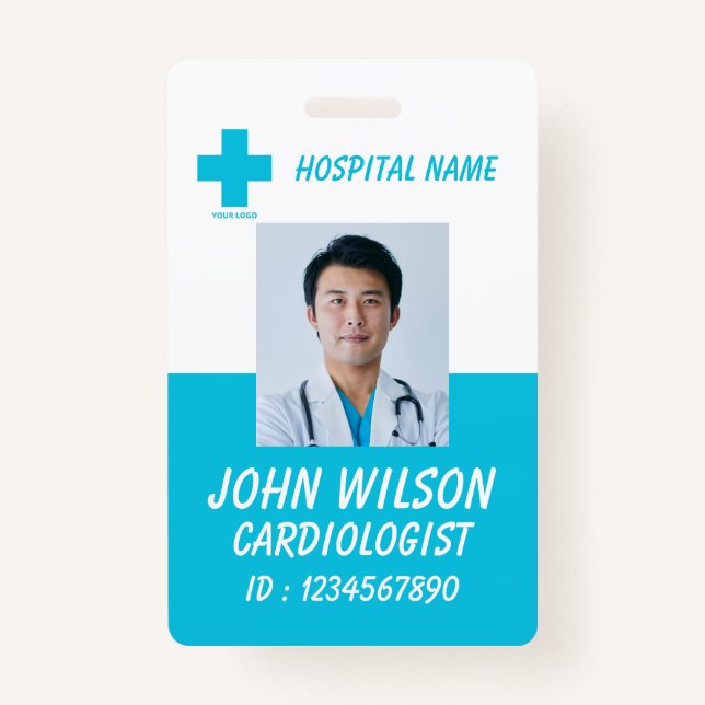 Crachá Blue Hospital Employee Name ID Badge (Frente)
