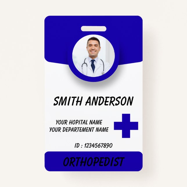 Crachá Blue Hospital Logo Employee Photo ID Badge (Frente)