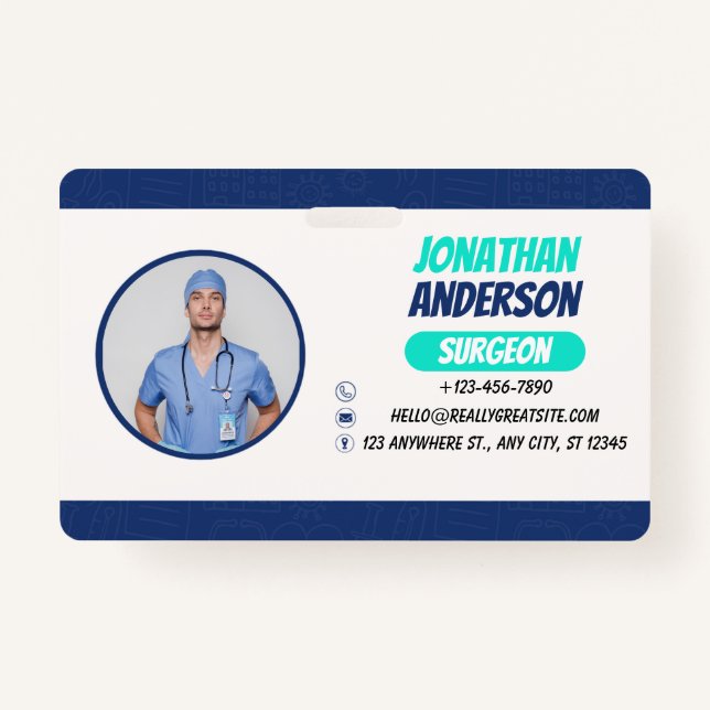 Crachá Blue | Hospital Medical Employee Photo ID Badge (Frente)