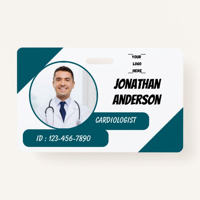 Crachá Blue | Hospital Medical Employee Photo ID Badge (Frente)
