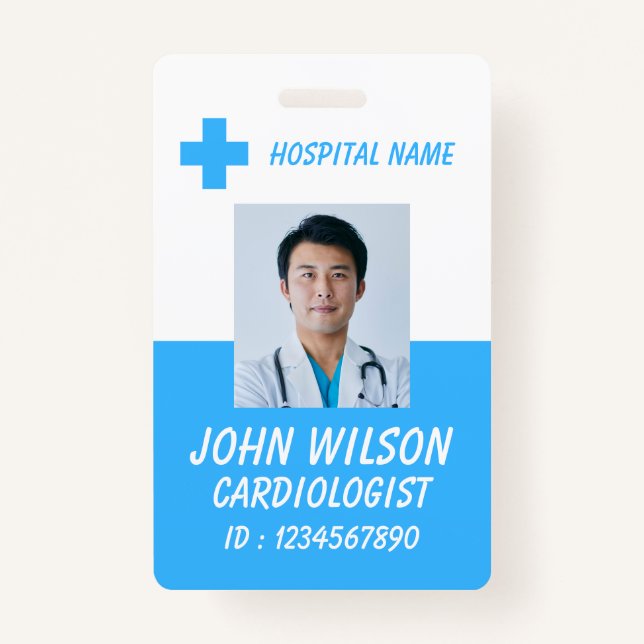 Crachá Blue Medical Staff Photo Badge Template (Frente)
