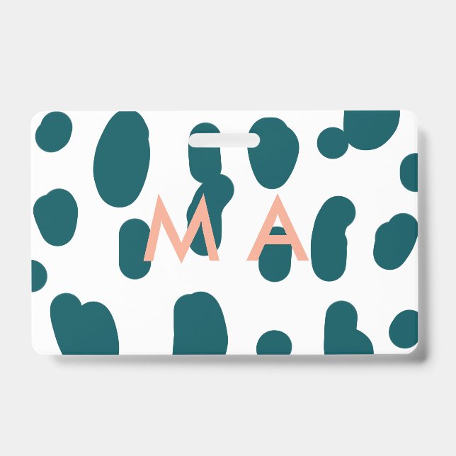 Crachá Blue polkadot orange pastel monogram man letter pa (Frente)