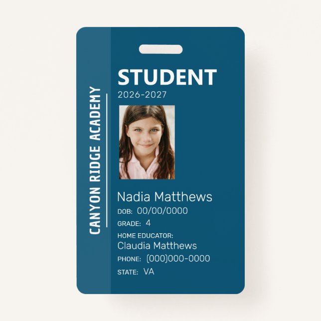 Crachá Blue Stripe Homeschool Student ID Badge (Frente)