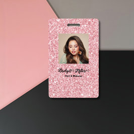 Crachá Blush Glitter hair salon elegant script photo