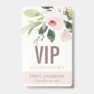 CRACHÁ BLUSH PINK ROSE FLORAL VIP PASSAGEM DE ANIVERSÁRIO