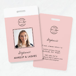 Crachá Blush Pink Script Logo Employee ID Photo Makeup