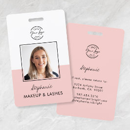 Crachá Blush Pink Script Logo Employee Photo ID Makeup