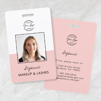 Crachá Blush Pink Script Logo Employee Photo ID Makeup