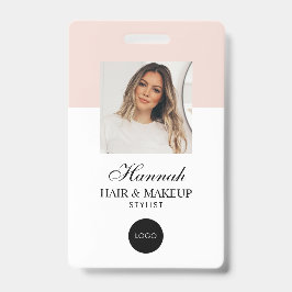 Crachá Blush Pink Script Logo Hair Photo Makeup Badge