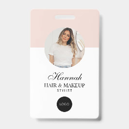 Crachá Blush Pink Script Logo Hair Photo Makeup Badge