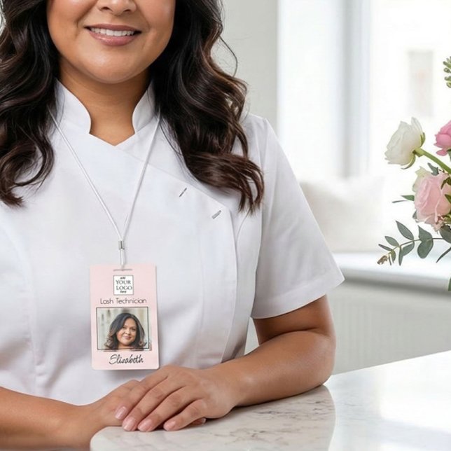 Crachá Blush Pink Script Logo Photo Lash (Criador carregado)