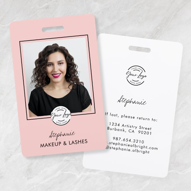 Crachá Blush Pink Script Logo Photo Lashes Studio (Criador carregado)