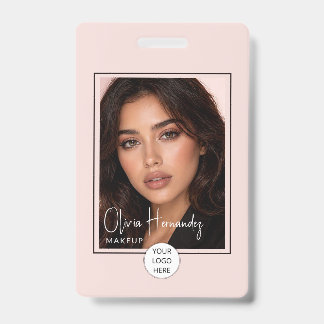Crachá Blush Pink Script Logo Photo Makeup 