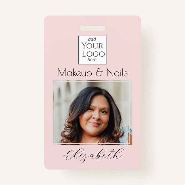 Crachá Blush Pink Script Logo Photo Makeup (Frente)