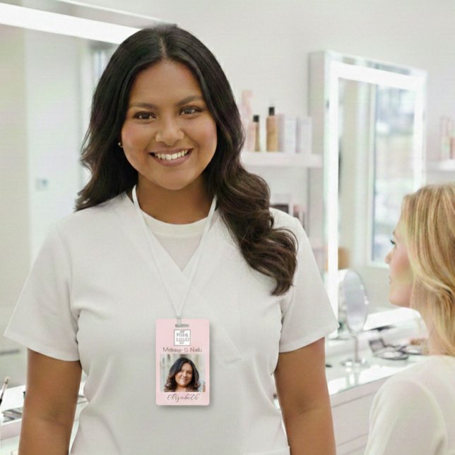 Crachá Blush Pink Script Logo Photo Makeup (Criador carregado)