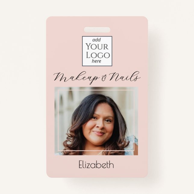 Crachá Blush Pink Script Logo Photo Makeup (Frente)
