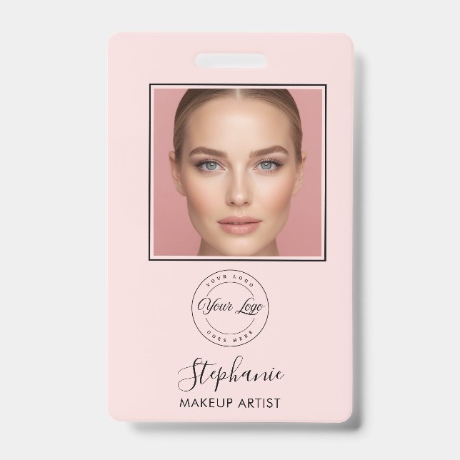 Crachá Blush Pink Script Logo Photo Makeup (Front)
