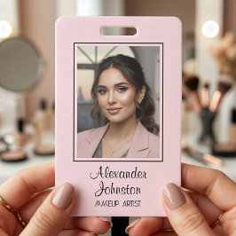 Crachá Blush Pink Script Logo Photo Makeup Badge