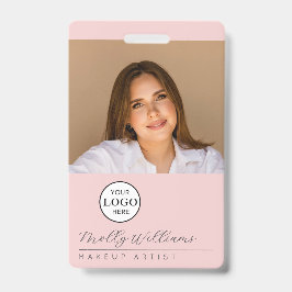 Crachá Blush Pink Script Logo Photo Makeup Badge