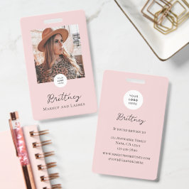 Crachá Blush Pink Script Logo Photo Makeup Badge Custom