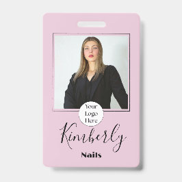 Crachá Blush Pink Script Logo Photo Nails