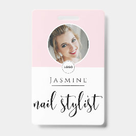 Crachá Blush Pink White Elegant Photo Nail Stylist ID