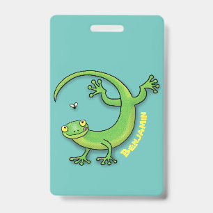 Crachá Boas saudações da lagartixa verde e feliz com dese