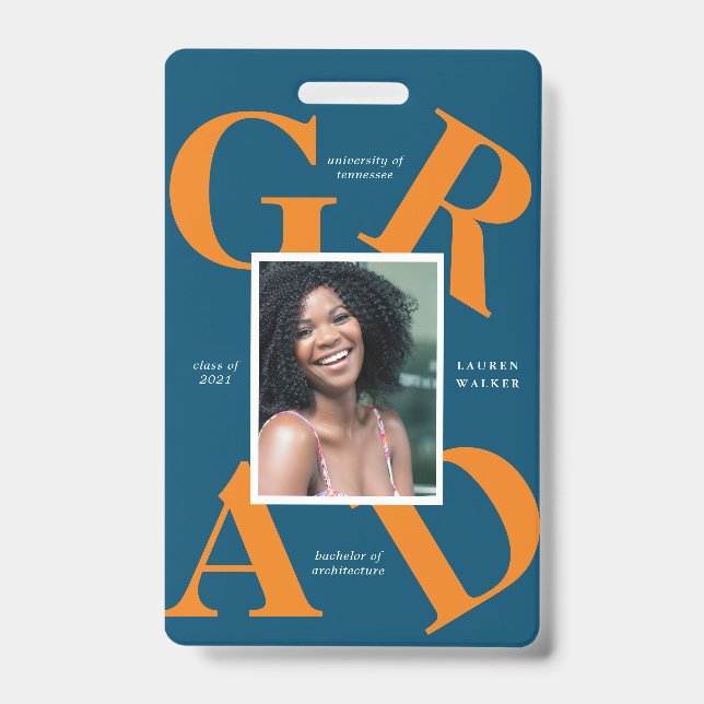 Crachá bold script coloração da escola formando anúncio (Frente)