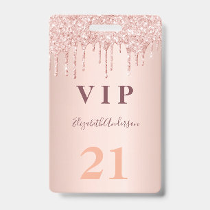 Crachá Bolo de aniversário rosa dourado gotejante vip