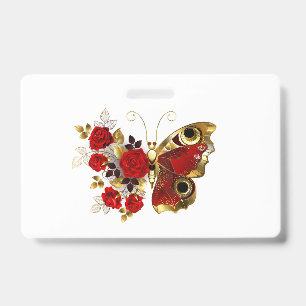 Crachá Borboleta de flor vermelha com rosas vermelhas