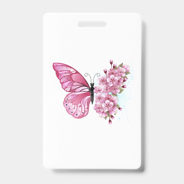 Crachá Borboleta Flor com Sakura Rosa (Frente)