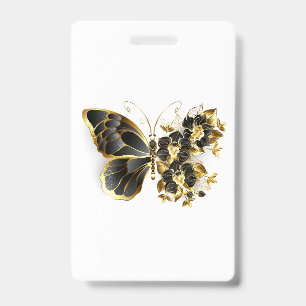 Crachá Borboleta Flor de Ouro com Orquídea Preta