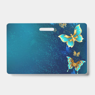 Crachá Borboletas Douradas em um Fundo Azul