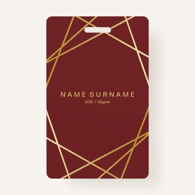 Crachá Borgonha Dourado geométrica chique minimalista (Frente)