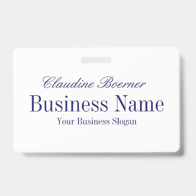 Crachá Branco com texto azul da meia-noite - ambos os (Frente)