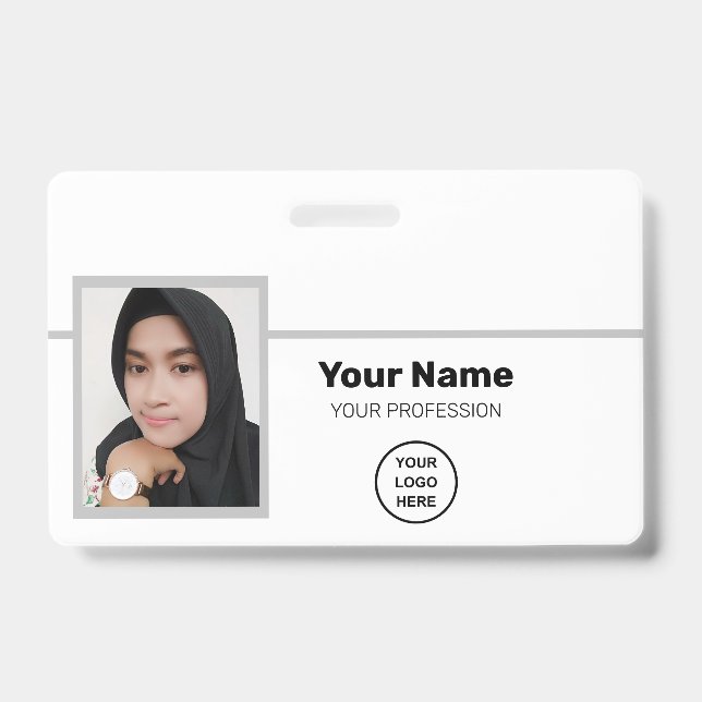 Crachá Branco Personalizado: Foto, Código de Barra (Frente)