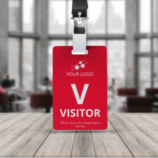 Crachá Branco vermelho adicione seu visitante de logotipo
