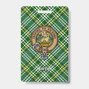 Crachá Brasão de armas do leão do Clã Currie sobre Tartan