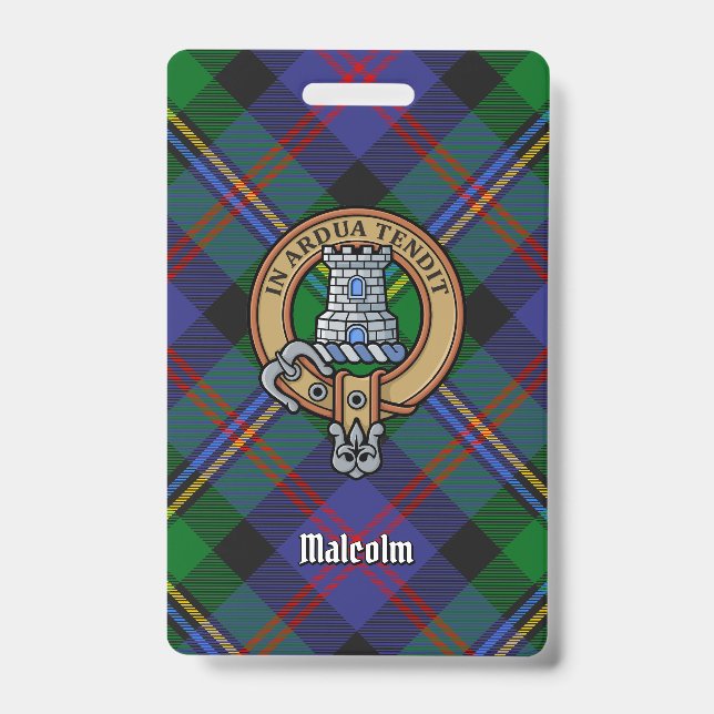 Crachá Brasão do Clã Malcolm sobre Tartan (Frente)