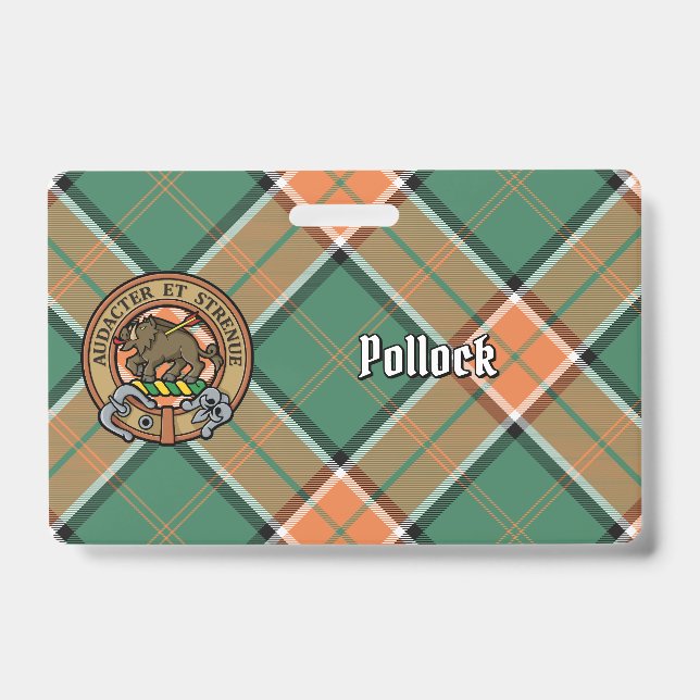 Crachá Brasão do Clã Pollock sobre Tartan (Frente)