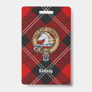 Crachá Brasão do Clã Ramsay sobre Tartan Vermelho