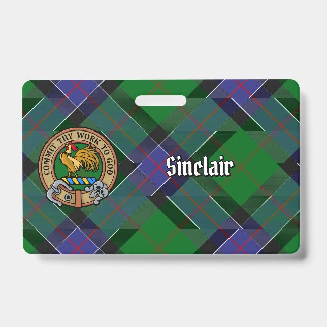Crachá Brasão do Clã Sinclair sobre Tartan de Caça (Frente)