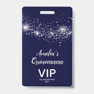 Crachá Brilho Chique em Convite de Quinceañera Azul-Marin