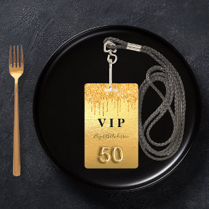 Crachá brilho dourado de 50º aniversário gotejando