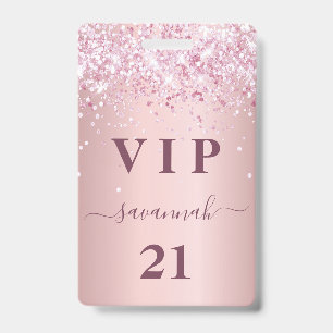 Crachá Brilho rosa glitter para nome vip de aniversário