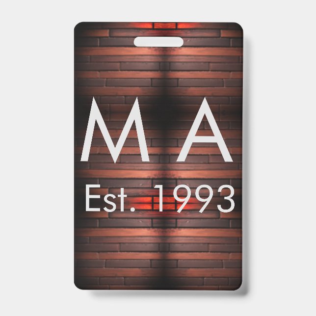 Crachá Brown rustic brick stone add name letter year date (Frente)